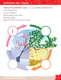 inside pages Pre - Kindergarten workbook -educational - Math - time -seasons - spatial sense 