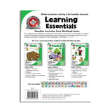 back cover, showcasing the flash cards and all the educational workbooks in the 3 in 1 Learning Essentials, with math, reading and writing. each cook is written by teachers working in the Canadian classroom 