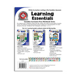 back cover of the workbook, listing the whole flash card series and showing the 3 and one  individual covers, math, reading and writing  