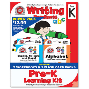 Pre-Kindergarten Learning Kits; 2 Workbooks, Math, Writing, 2 Flash Cards - Canadian Curriculum Press