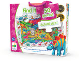 Enjoy two fun-filled playtime activities in one! Each Find It! product combines a puzzle and game into one highly educational, interactive learning experience. The Find It! series teaches children about friends, dinosaurs, ABCs and 123s. First assemble the puzzle, then play the game by finding the images on the puzzle border within the puzzle image. Each 50-piece puzzle measures a giant 3’ x 2’! Ages 3+ years.