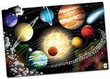 Learning about space has never been so much fun. Expand your knowledge of the solar system with this 100-piece Puzzle Double! After you put the puzzle together, turn off the lights and the puzzle glows in the dark! Additionally turn the puzzle over and you have a coloring activity. The bright illustrations encourage parent-child conversation. Each 100-piece puzzle measures a giant 3' X 2' ! Ages 3+ years.