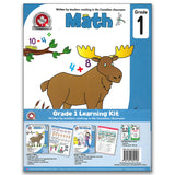 Grade 1 Learning Kits; 2 Workbooks, Math, Writing, 2 Flash Cards - Canadian Curriculum Press